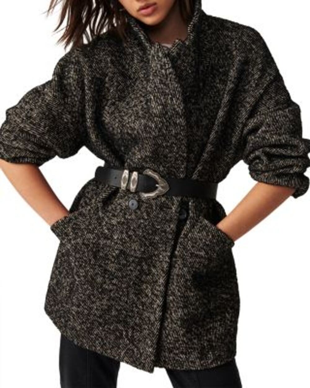 ba&sh Black Santa Twill Wool Blend Lady Coat Size Small